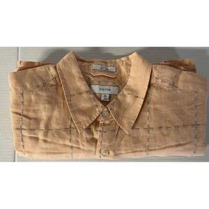 Visitor SS Button Up 100% Linen Shirt XL‎ Cottagecore Peach